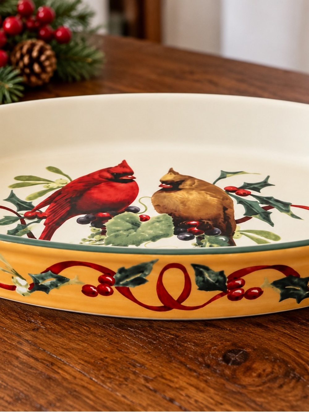 Lenox Cardinal Holiday Serving Bowl - Red, Brown & Green